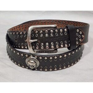 Harley Davidson 2013 Leather Studded Willie G Skull Belt 36"‎ Waist Logo Buckle